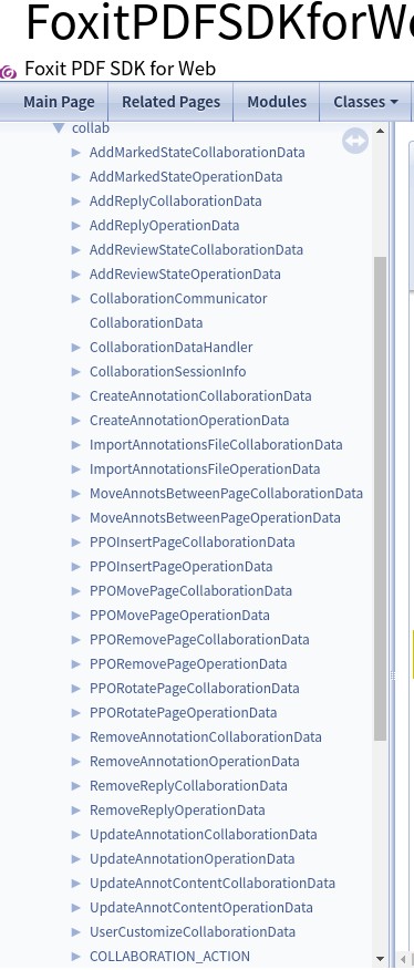 Collaboration classes list in API reference